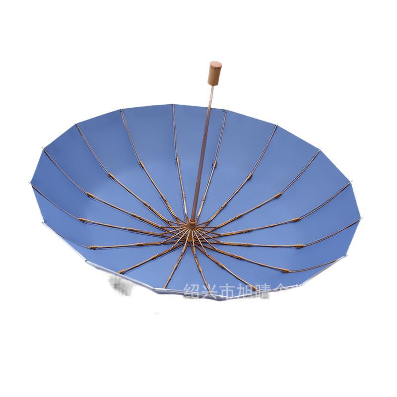 16 bone titanium silver folding umbrella, three-fold retro wood handle sun protection and UV protection dual-purpose sun umbrella