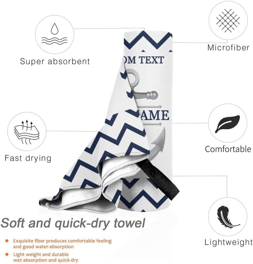 Nautical Anchor Beach Towel Custom Name Chevron Pattern Pool Cloth Tropical Summer Vacation Gift