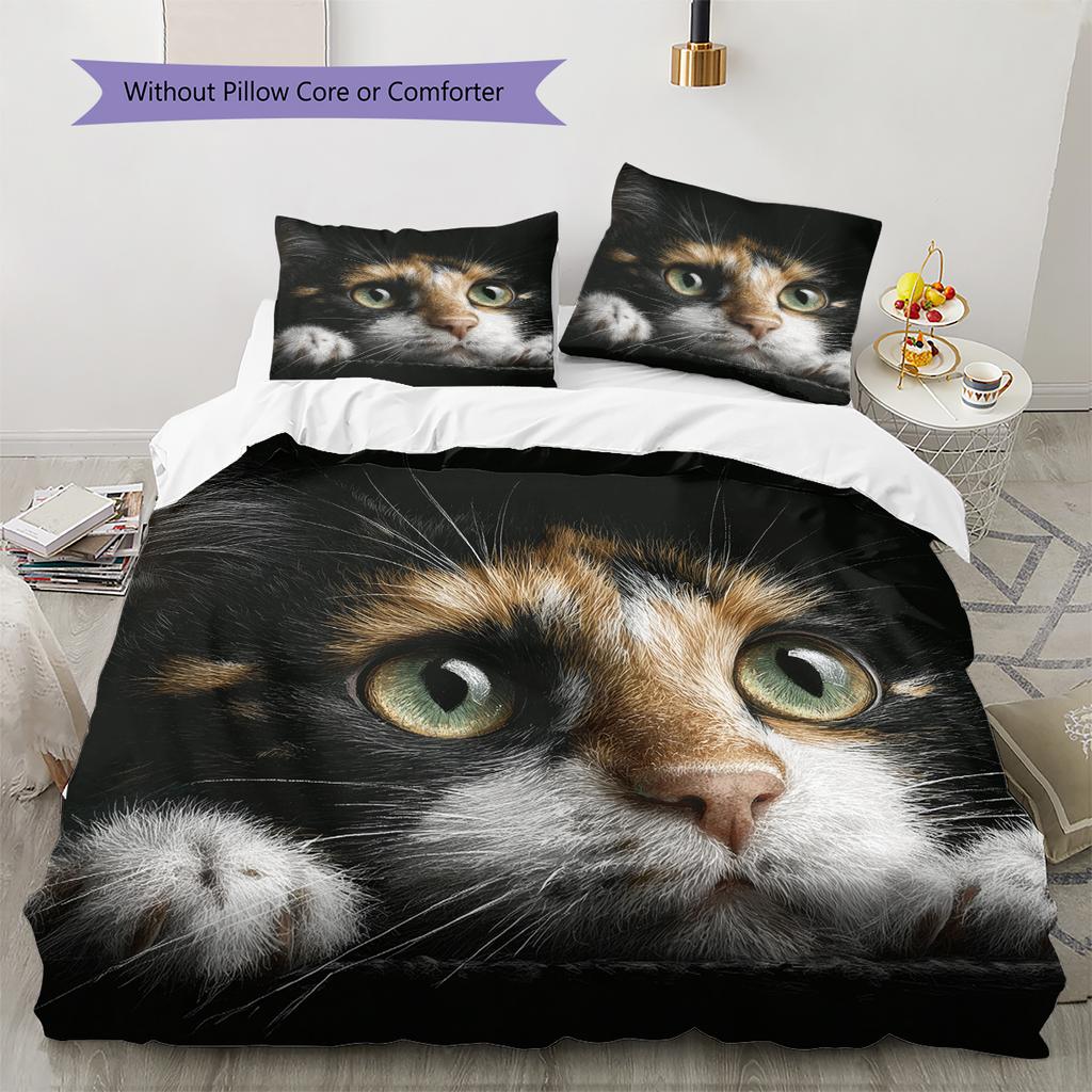 Calico Cat Pattern Bedding Home Decoration Birthday Gift (1 * duvet cover + 2 * pillowcase, without core)