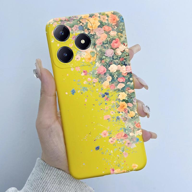 Para Realme C61 C63 Funda de Teléfono Diseño de Niña con Flores Silicona Suave TPU Carcasa Trasera para Realme Narzo N63 C 63 Fundas RealmeC61