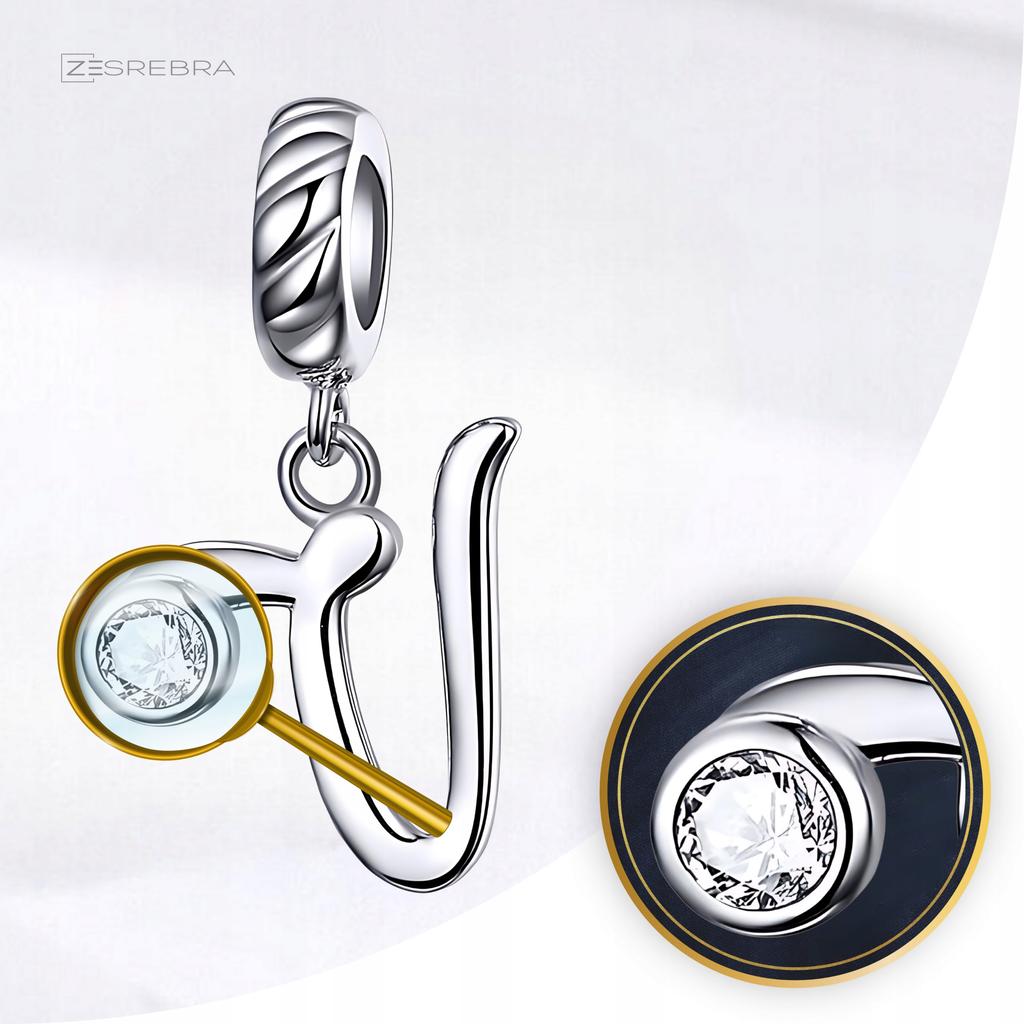 Charms Letter V Pendant Pr 925 Bead Zirconia Hanging Letter