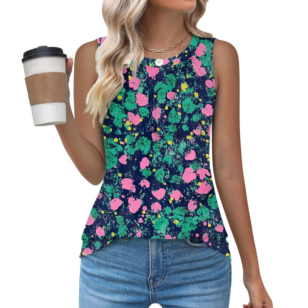 Womens Casual O Neck Loose  Sleeveless Top T-shirt  Summer Tank Tops For Women Tank Camisole Sleeveless Basic Tops
