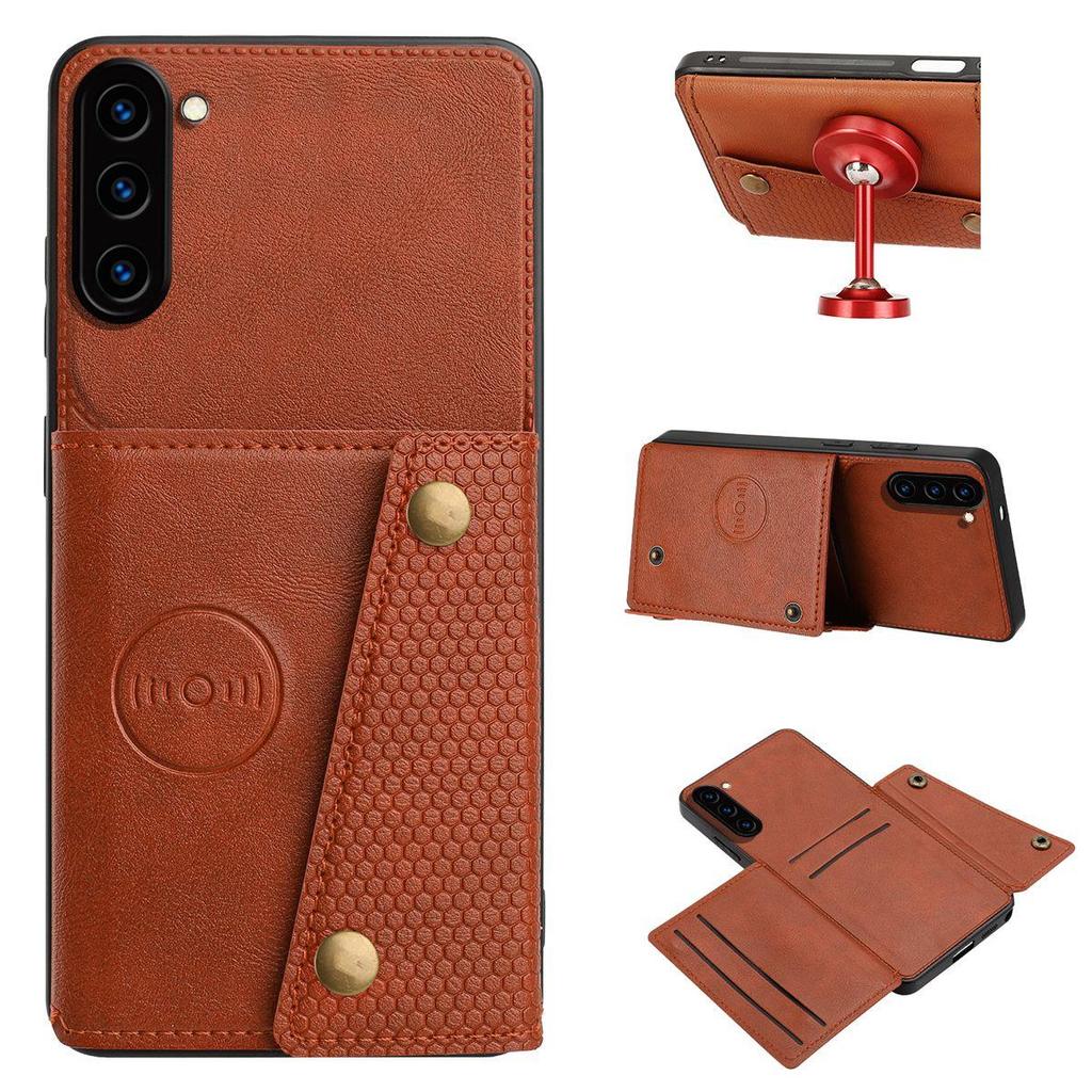 Vintage Leather Card Holder Phone Case for Samsung Galaxy S23+,S23 Card Pockets Dual Snap Buttons Flip Wallet Shell