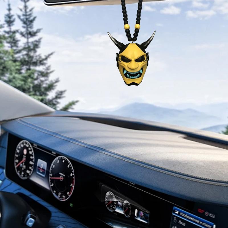 1Pc Hannya Helmet Japanese Oni Charm Hanging Pendant Samurai Car Accessories Auto Ornament Rear View Mirror