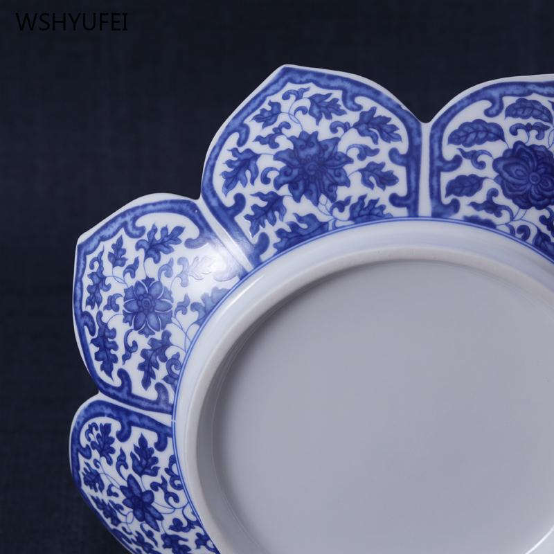 Ceramic Blue and White Eight Auspicious Offering Buddha Fruit Plate Eight Treasures Lotus Plate  Buddhist utensils and supplies