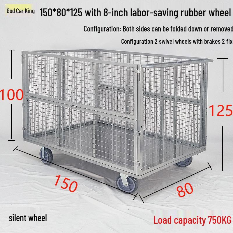 Silent Cage Trolley with Fence for Warehouse and Supermarket Logistics