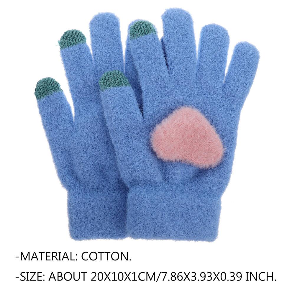 1 Pair Heart Knitting Winter Gloves Thicken Touchscreen Knitted
