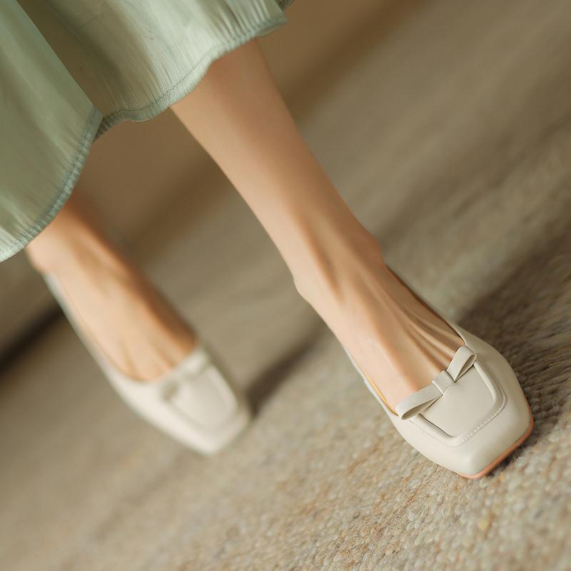 Fashion 2024 New Spring Women Shoes Square Toe Women Pumps Shallow Loafers Shoes for Women Butterfly-knot Retro Ladies Shoes High Heels