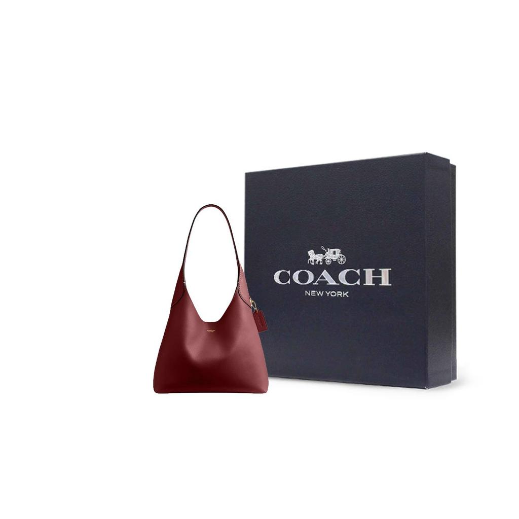 Coach Brooklyn 28 Logo Chiusura Magnetica Pelle a Grana Naturale Borsa a Spalla Tote Media da Donna Rosso Profondo Rubino CU068-B4XEP
