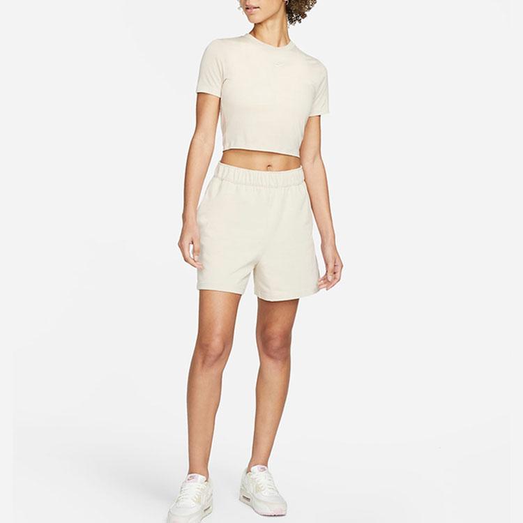 Nike Sportswear Essential Solid Logo Training Short Sleeve T-Shirt Women Tops Sand-Dune-White DD1329-126