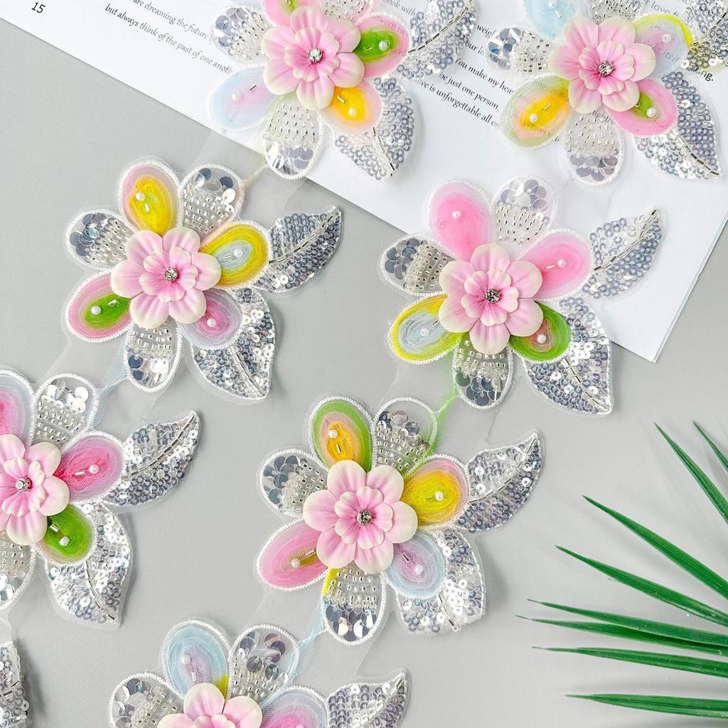 Sweet Color Beaded Sequins Three-Dimensional Flower Clothing Lolita Luggage Hair Accessories Children'S Clothing Lace Lace Accessories