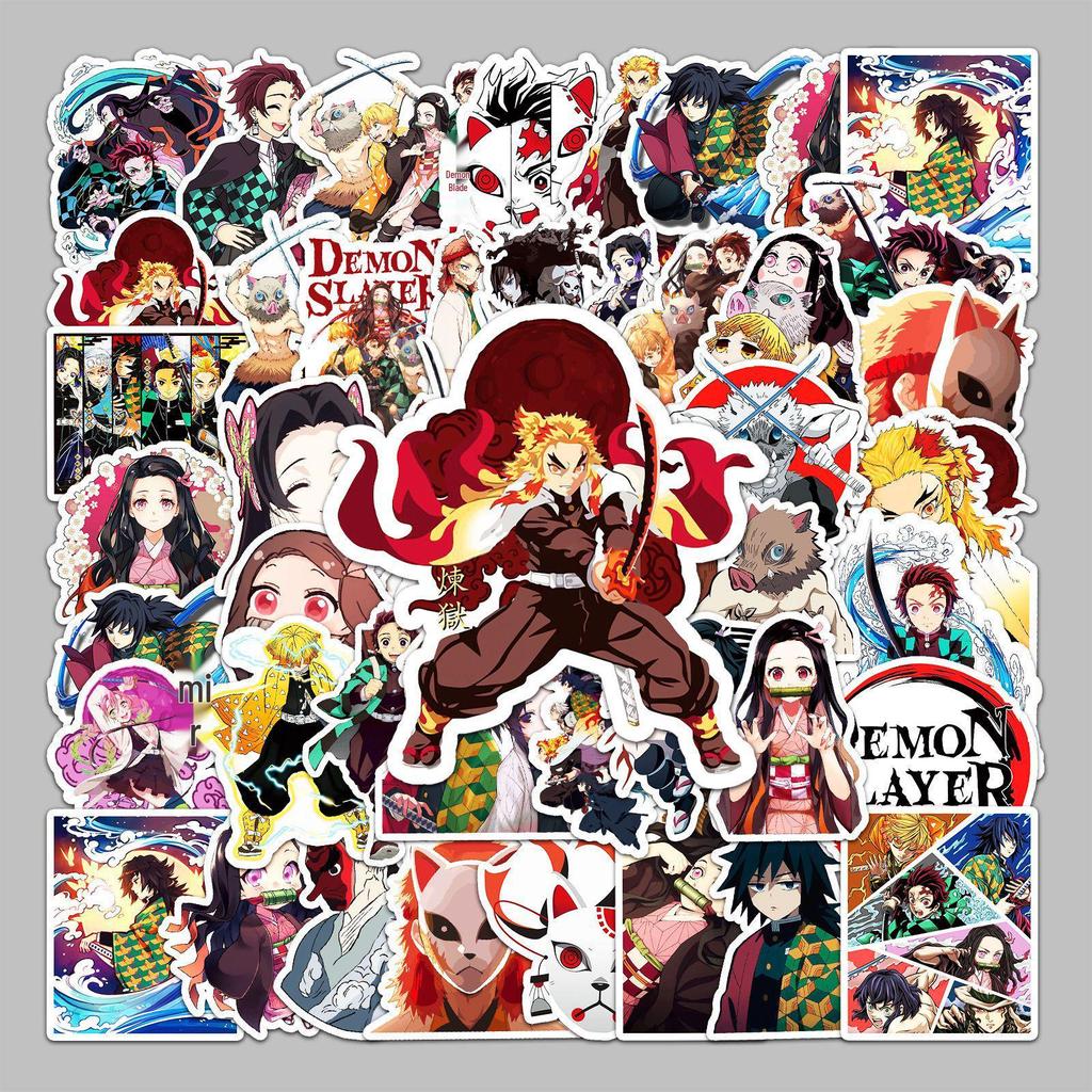 50 naklejek z kreskówki Demon Slayer: Wodoodporny do Bagażu, Skuterów, Komputerów, Tabletów i Kubków na Wodę