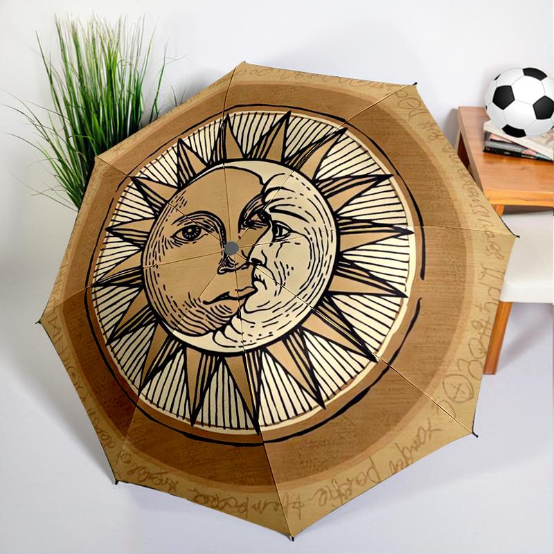 Retro Sun and Moon Umbrella Automatic Open/close, Sturdy Iron Frame & 8-Rib Struct, Umbrella for Women & Men, Christmas Gifts