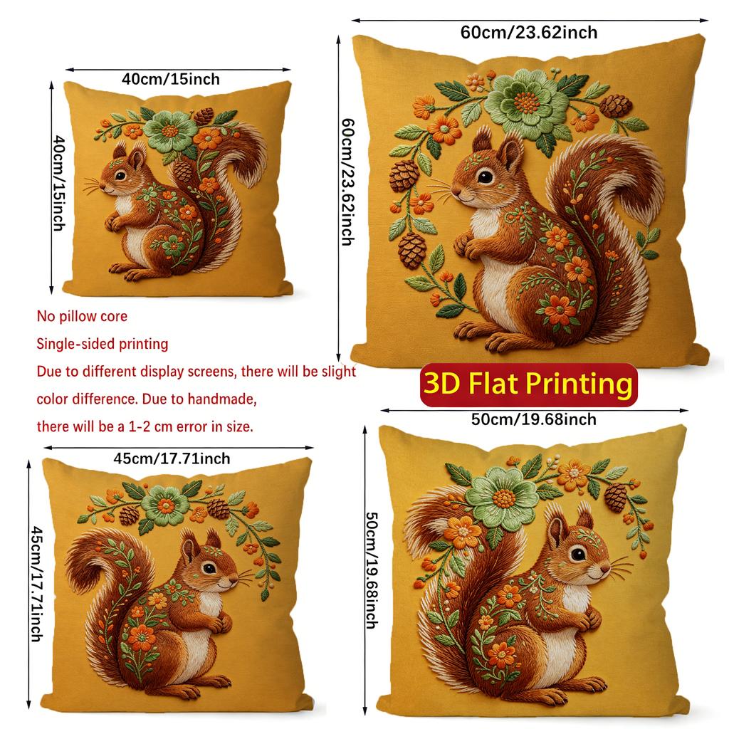 Embroidered Style Squirrel Floral Throw Pillow Covers Pattern Cushion Cover Suitable For Sofa Bedroom Car Pillow Cover