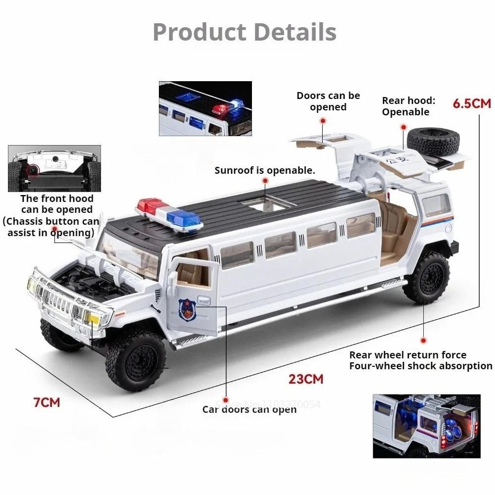 1:32 Scale Extended Version Police Car Alloy Diecast Model Toys with Pull Back Doors Can Be Opened Vehice Holiday Gift Ornament