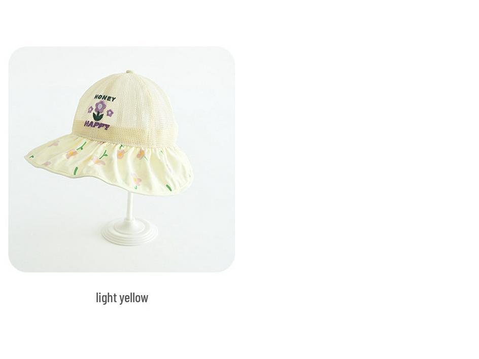 Kids' Embroidered Floral Mesh Bucket Hat - Breathable Outdoor Sun Hat for Students