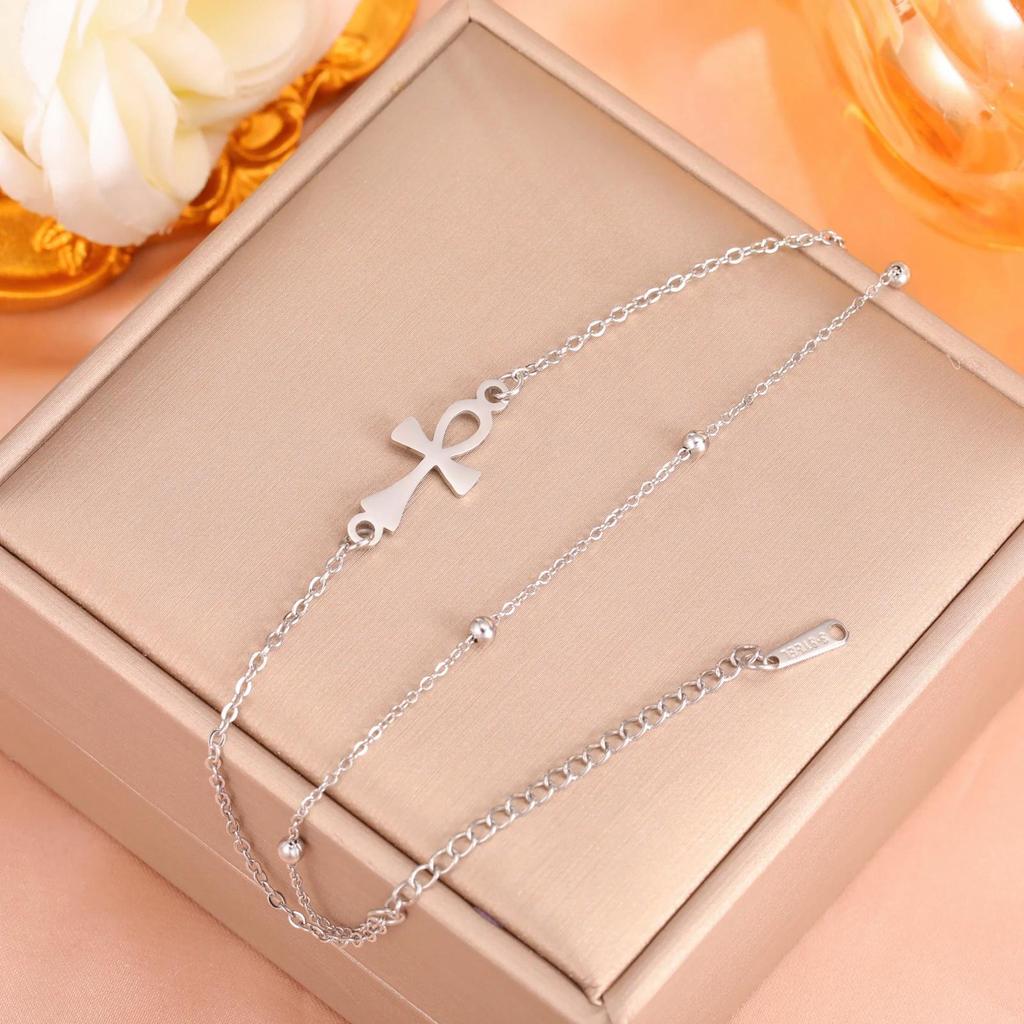 Vintage Pendant Charm Bracelet Amulet Talisman Ankh Cross Women Stainless Steel Egypt Egyptian Key Life Religious Jewelry Gift