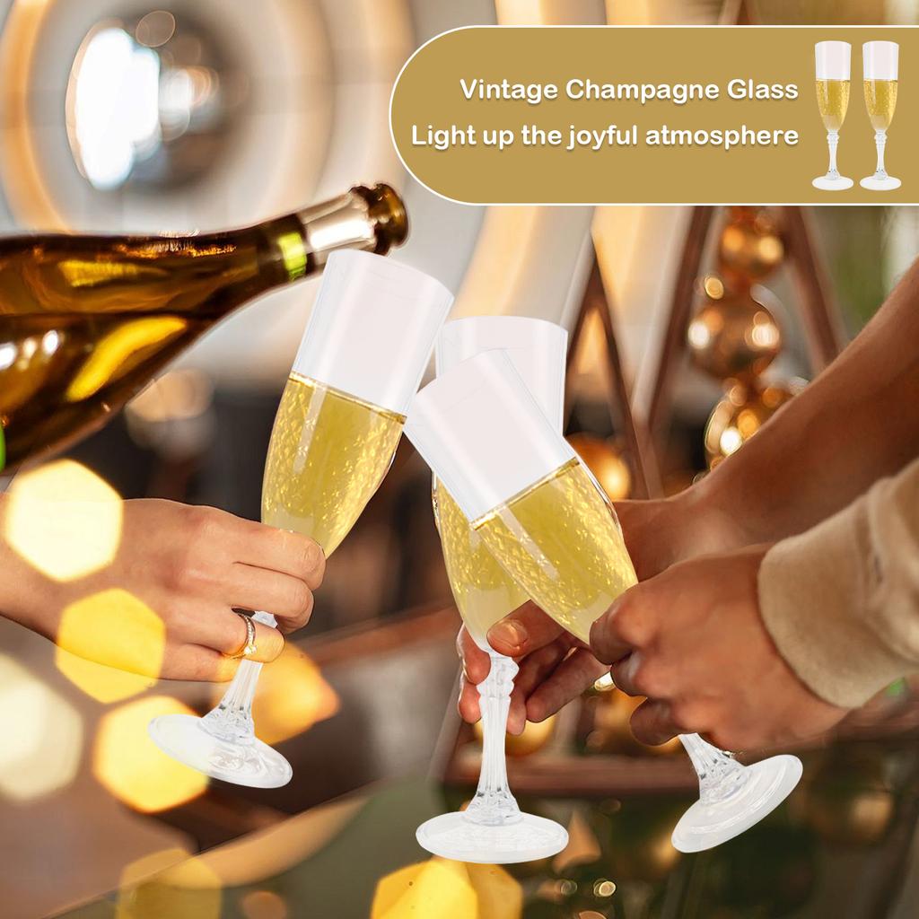 12pcs Champagne Glasses Flutes 207ml Plastic Champagne Flute Wine Goblet Unbreakable Flat Bottom Goblet for Party Picnic Wedding
