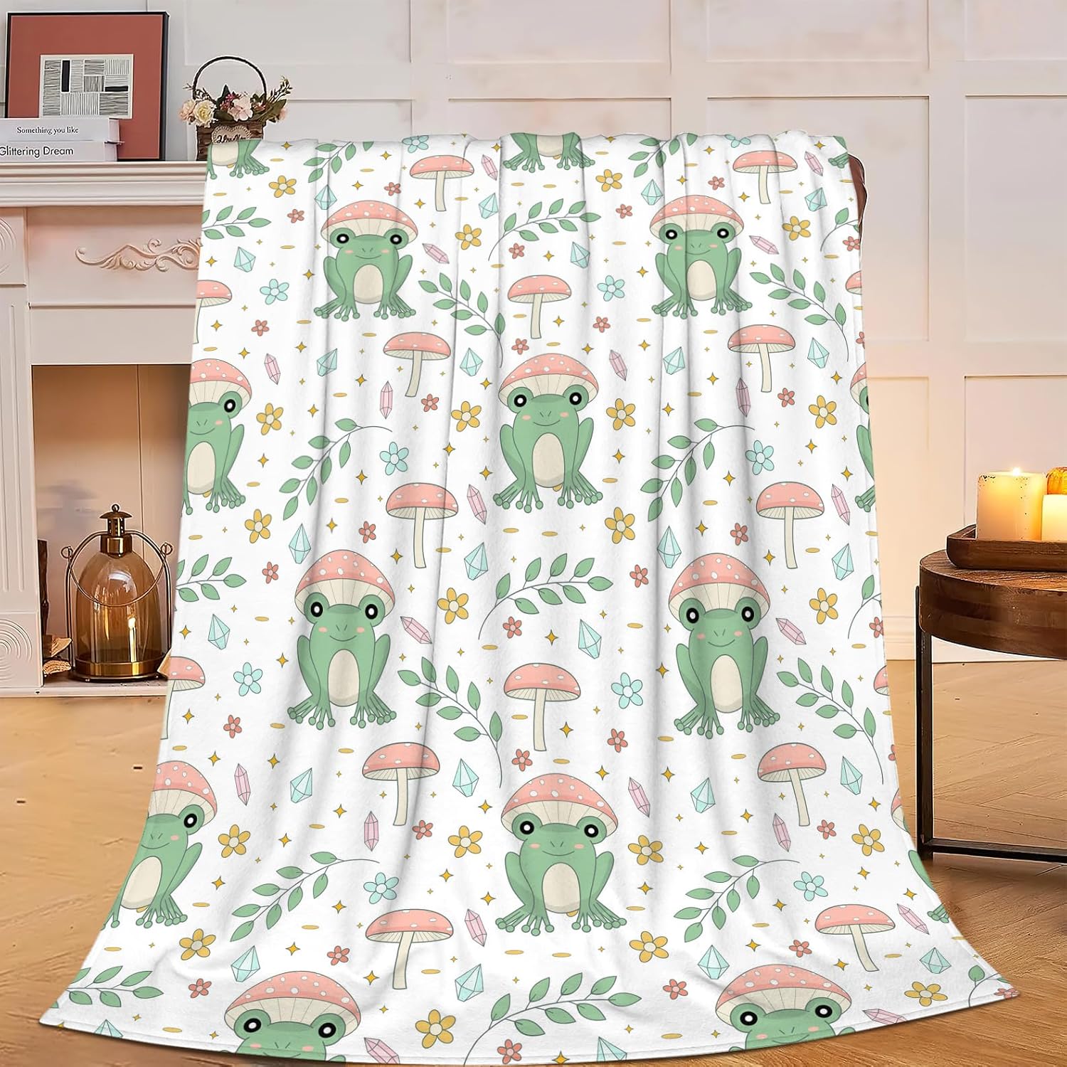 

Frog Blanket With Cute Mushroom Pattern Fleece Throw Blanket Fuzzy Plush Super Soft Cozy Warm Stuffed Animal Decor Toddler 75x100cm (30x40inch)