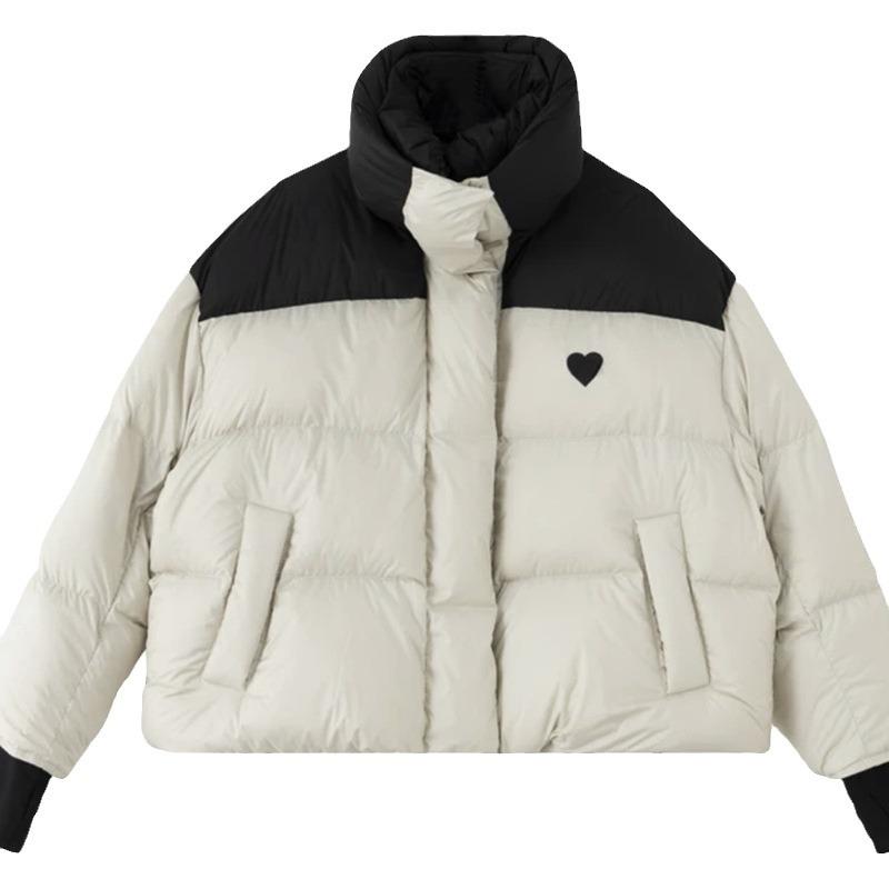 FASHION 2024 Winter New Down  Women's Short Thickened Contrast Color Warm Hooded 90 White Duck Down Loose  Trendy Clothes