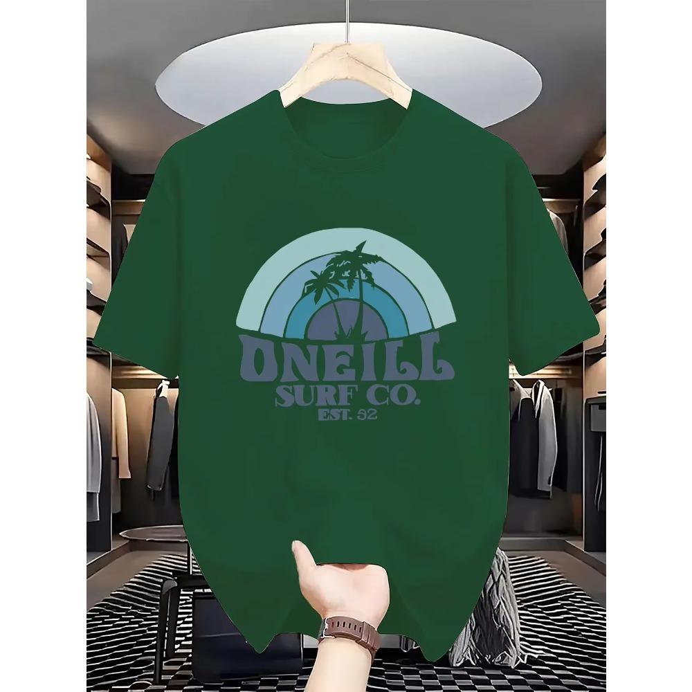 Men's summer 100 cotton fashionable casual sports loose fit plus palm tree pattern printed round neck short sleeved T-shirt top