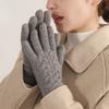 Winter Women's Double Layer Warm Touch Screen Knitted Gloves Wool Cold Proof Solid Color Plus Velvet Thickened Men's Outdoor Cycling Gloves