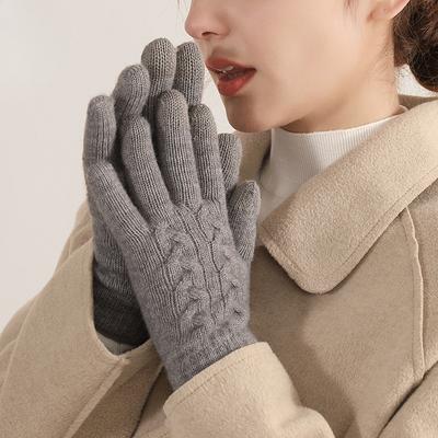 Winter Damen Doppel-Lagen Warme Touchscreen Strickhandschuhe Wolle Kältefest Einfarbig Plus Samt Verdickt Herren Outdoor Fahrradhandschuhe