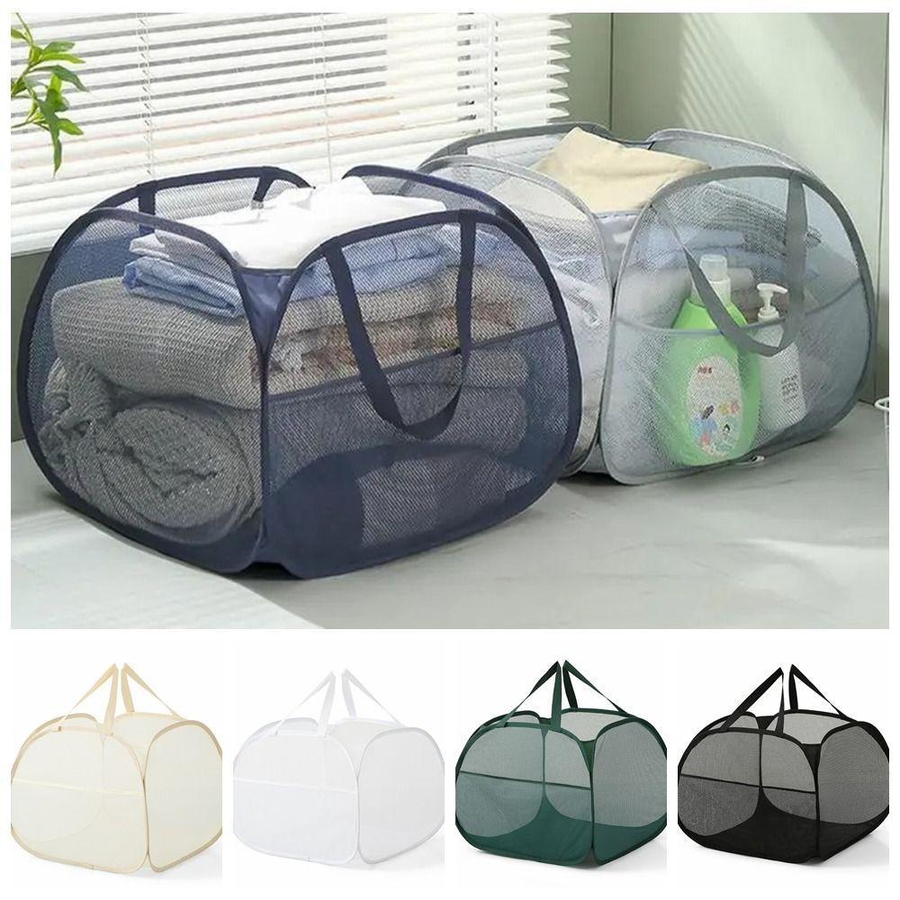 Portable Collapsible Dirty Clothes Hamper Mesh Ventilated Washing Basket Foldable Large Capacity Toy Storage Baskets Toy Storage