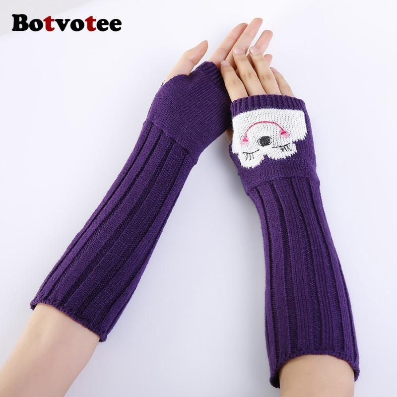 Botvotee Fingerless Gloves Sleeves for Women Y2k Accessories Arm Warmers Winter Embroidery Cute Knit Fashion Hands Free Gloves