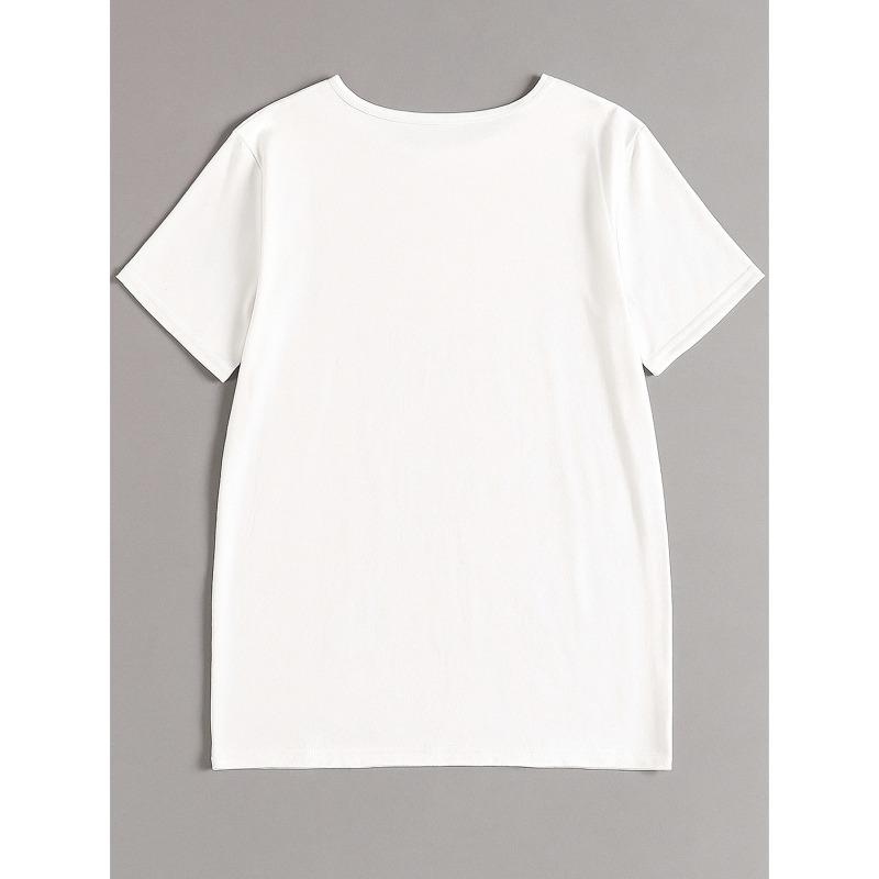 European Size Women's Plus Size Short Sleeve Round Neck T-Shirt - Star Print Blouse, -Line Casual Summer Top with Short Sleeves