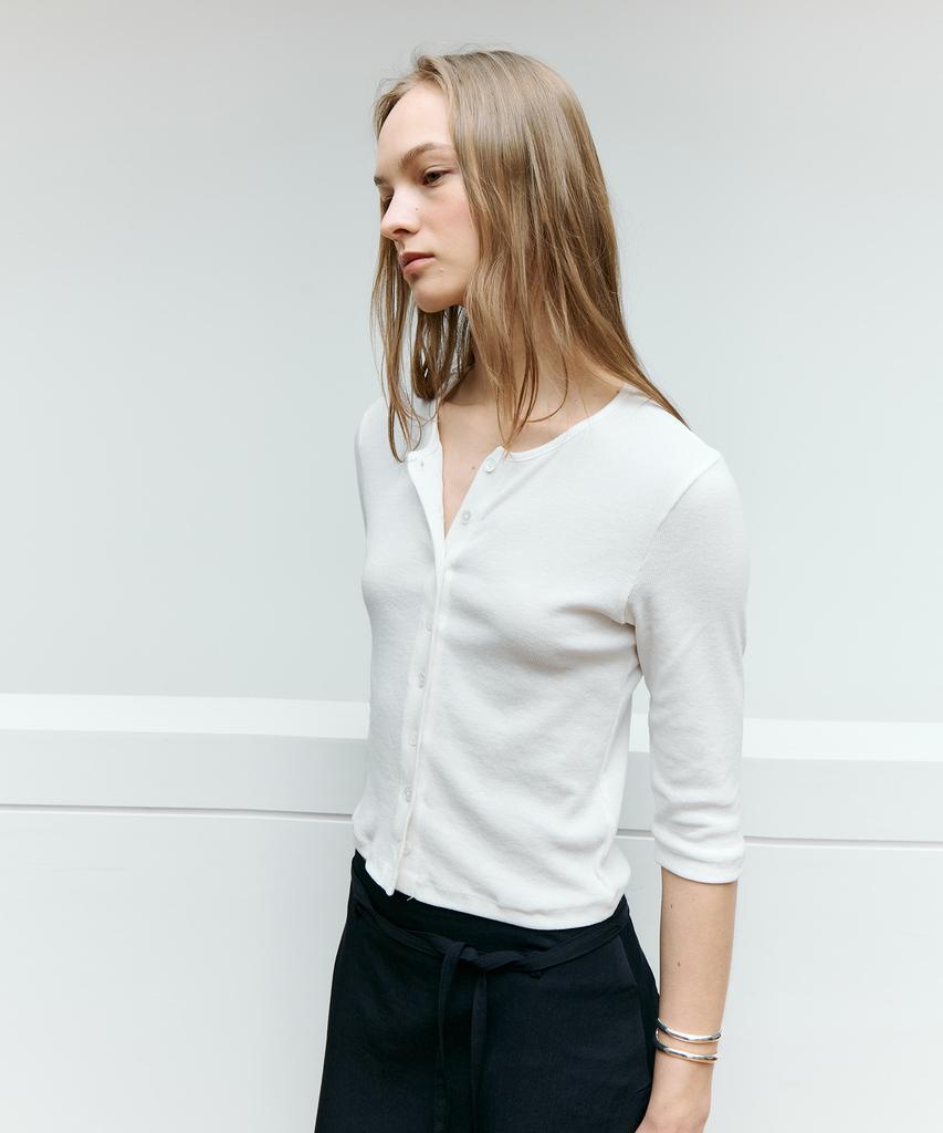 Deolil Cotton Half Cardigan_Ivory