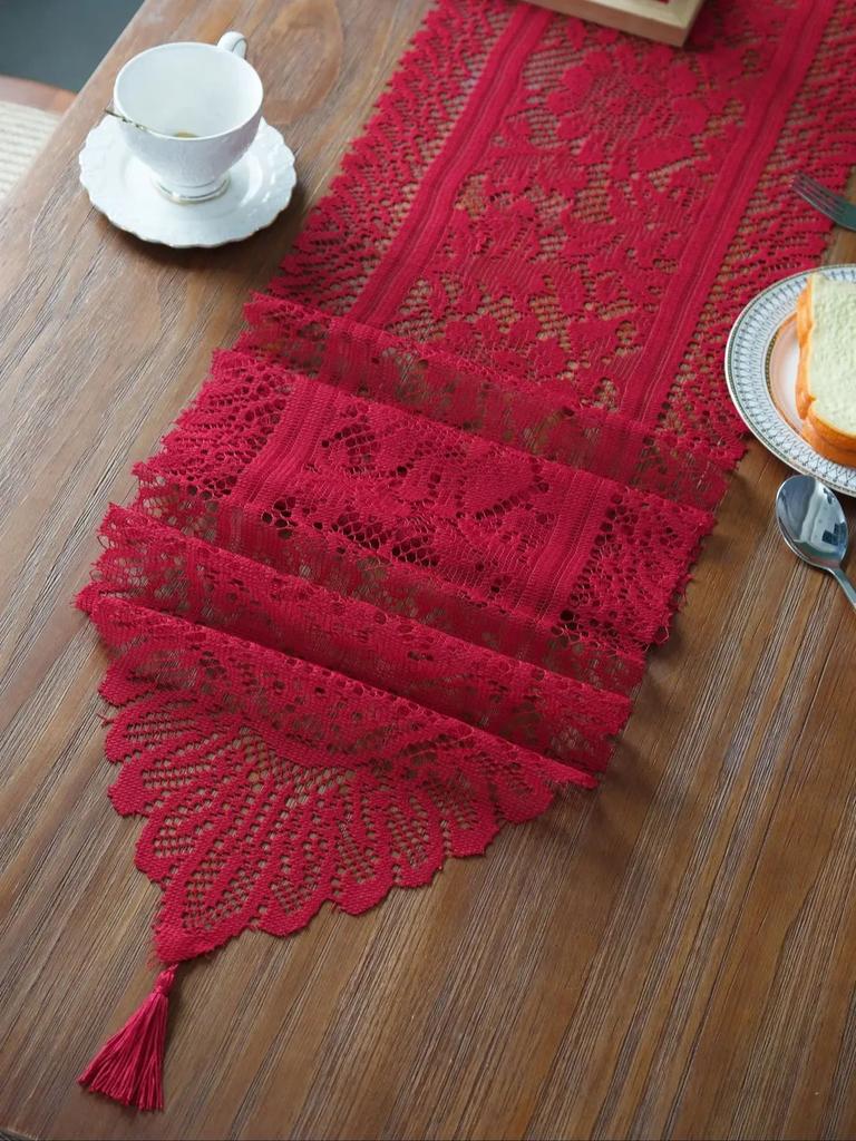 Red Lace Table Cloth Runner for Wedding Banquet Decorations, Christmas Party Table Decor, Red, 13 X 59 Inch
