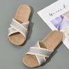 Women's Linen Slippers Lightweight House Shoes, Simple Slip On Open Toe Indoor Slippers for Comfortable Home Wear