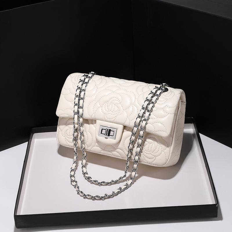 Корейская сумка женская с принтом камелии Новая сумка в стиле маленького аромата с ромбовидной вышивкой Цепочка Одноплечевая женская сумка кроссбоди