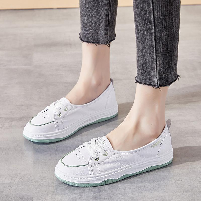 Genuine Leather Shoes Women Flats Spring Summer Soft Cow Leather Women Casual Shoes Brand Ladies Slip-ons White Shoes
