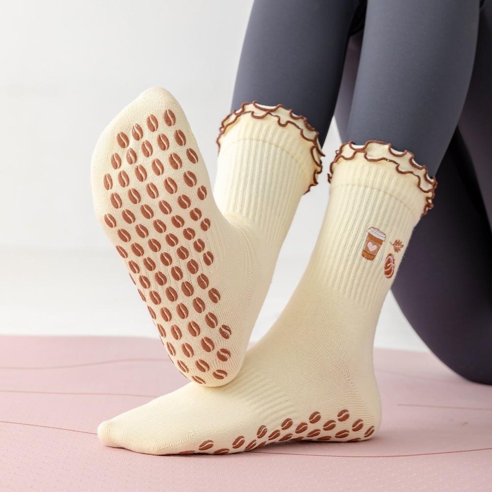Pumpkin Embroidery Yoga Socks Breathable Cuffed Mid Tube Socks Professional Floor Socks for Women