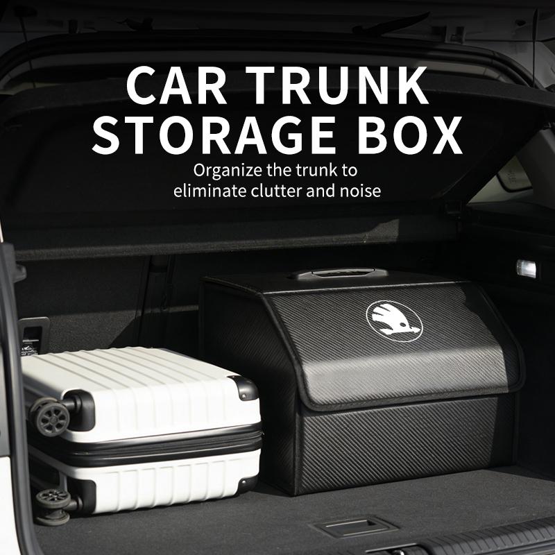 RYYX4 For Skoda Leather Car Storage Box Trunk Waterproof Organiser Bag Accessories Octavia A5 A7 RS Fabia Superb Rapid Karoq