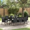 Garden Dining Set with Cushions 9 pcs Black Poly Rattan