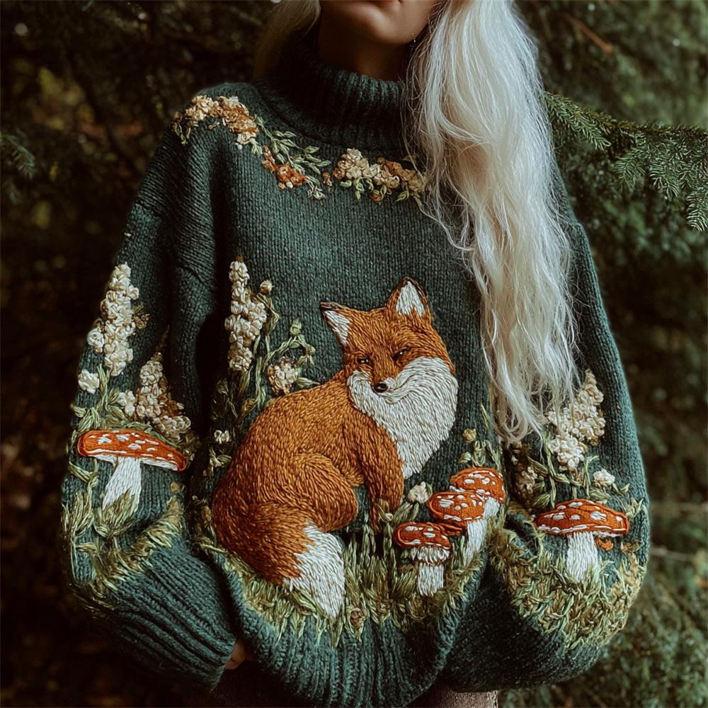 2025 Women's High Neck Jacquard Knit Sweater - Chunky European & American Style Pullover