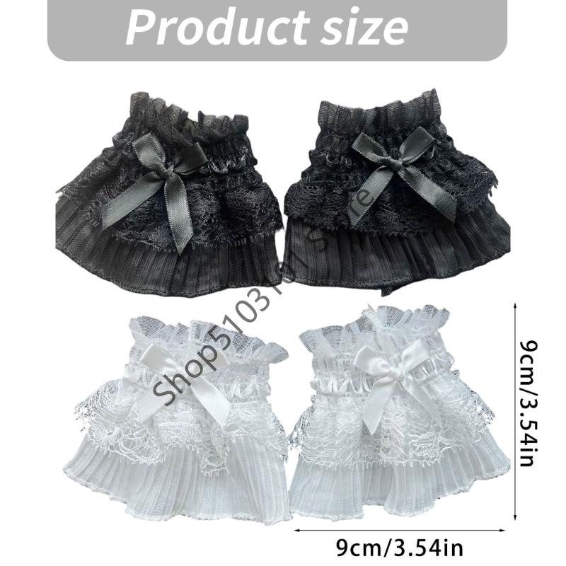 Women Short Arm Sleeves Lace Wrist Cuffs Bracelets Bowknot False Sleeves Black White Gloves Gothic Fingerless Gloves