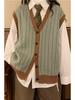 Women's Japanese-Style Green Plaid Sleeveless Cardigan: Retro Spring/Autumn Casual Vest