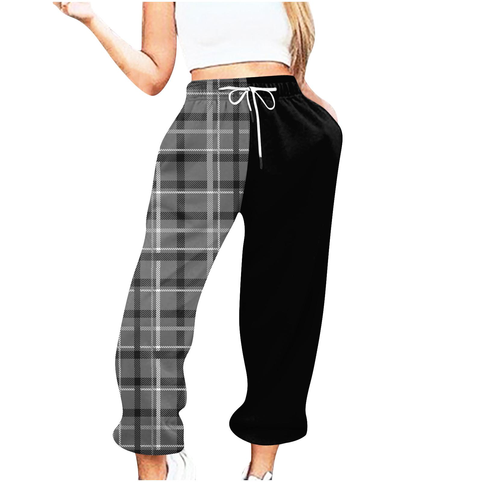 

Жіночі повсякденні модні шотландські повсякденні штани з принтом на шнурках Штани на шнурках на шнурках L сірий колір