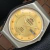 AUTOMATIC VINTAGE ORIENT CRYSTAL JAPAN MENS GOLDEN COLOR DIAL WATCH A707763-1