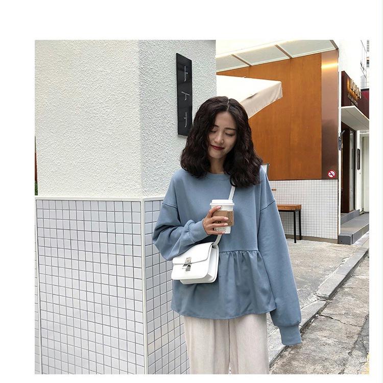 2024 Autumn Korean Style Loose Slimming Student Casual Thin Solid Color Women's Sweatshirt