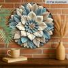 2D Flat, 1pc Round Art Metal Aluminum Wall Decor - Blue and White Leaf Floral Vintage Decorative Plaque, Suitable for Indoor/Outdoor, Durable for
