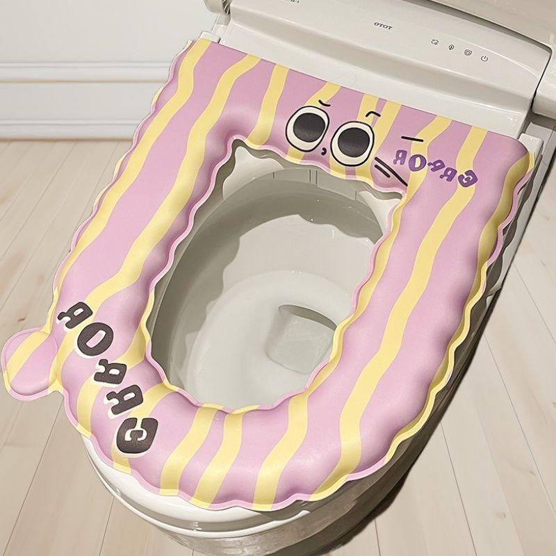 EVA Waterproof Antibacterial Toilet Seat Cover - Washable, Universal, Cute Design, Adhesive Cushion for All Seasons