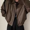 Women's Korean-Style Plush Lined Leather Jacket, Loose & Thickened, Petite Short Top for Autumn/Winter 2025