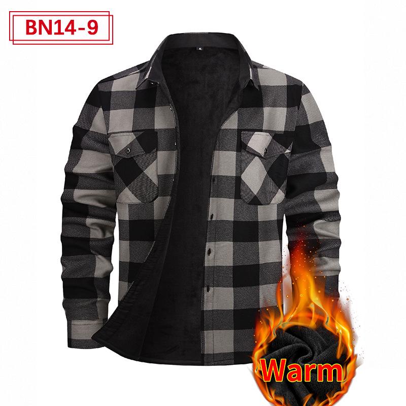 Pánská evropská a americká plus sametová silná teplá košile s dlouhým rukávem: Podzim zima