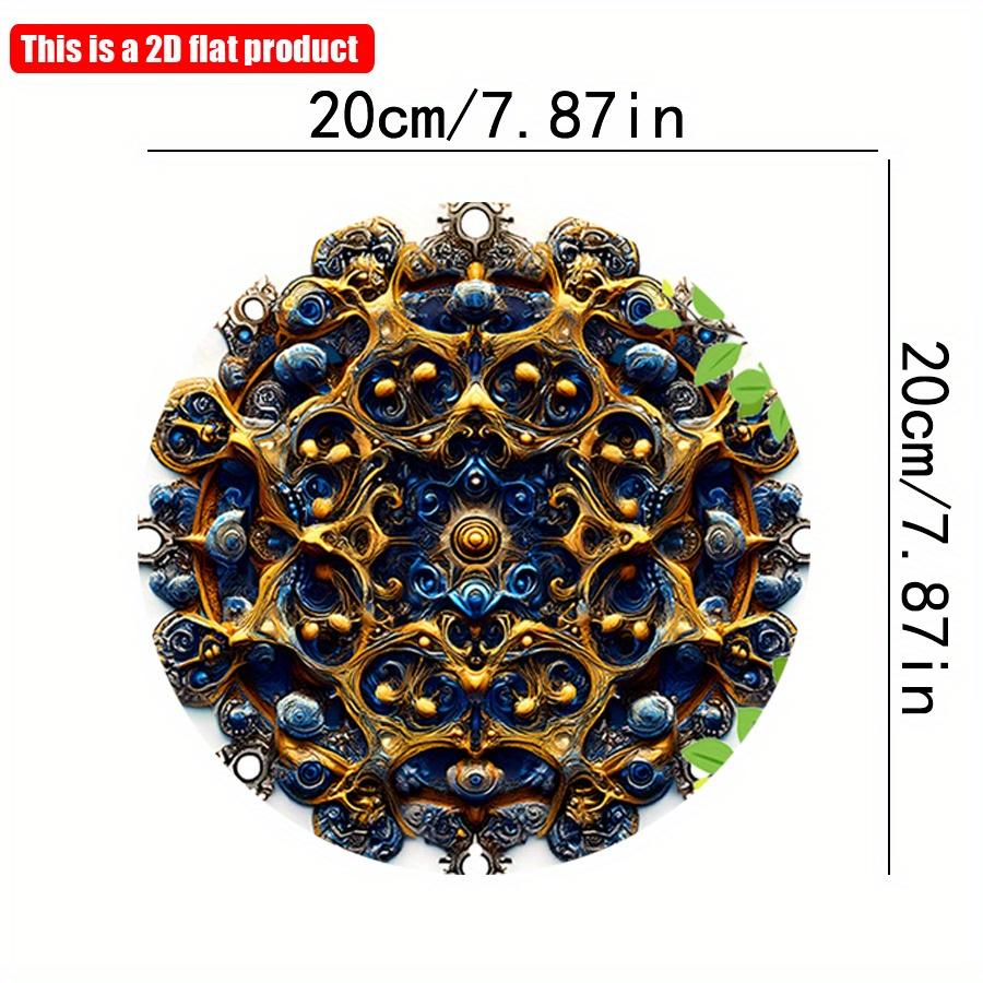 

2D плоские 20*20 см 1 шт. Ретро ярко-синие узоры мандалы Дверная вывеска, сложная круглая настенная художественная табличка с золотым и синим узором для баров, кафе, 20*20cm