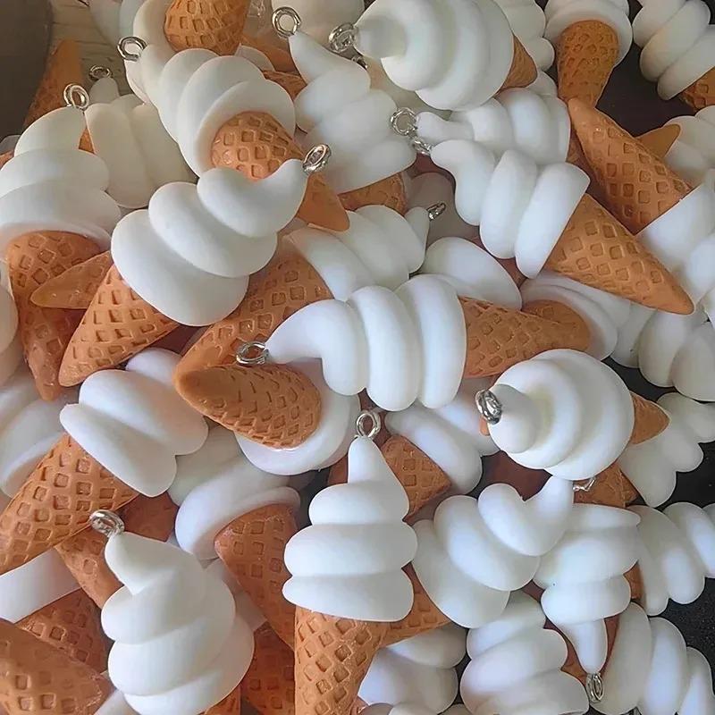 10pcs Kawaii Simulated Food Ice Cream Charms Cute Handmade Resin Pendant Flatback Keychain DIY Jewelry Making Findings